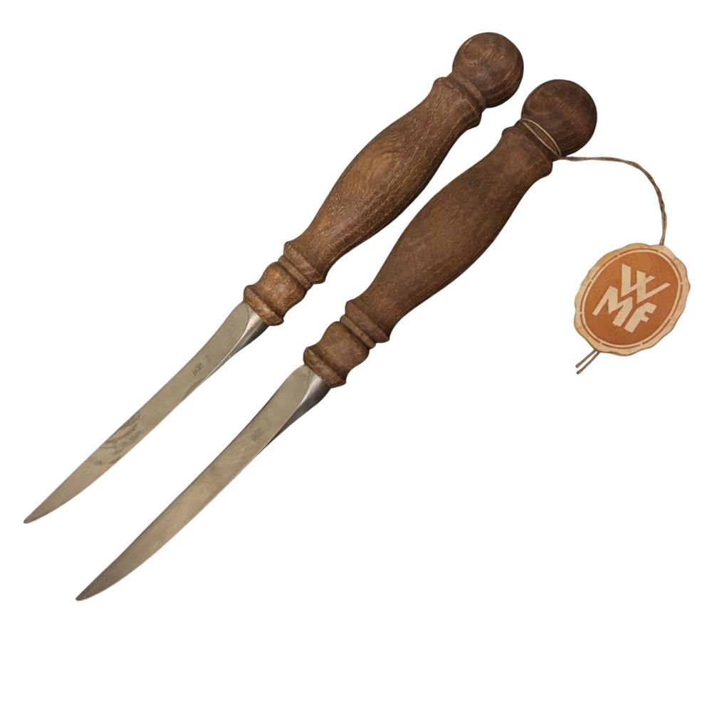 WMF Burgund Tafelrunde Steak Knives‎ | Set of 2 | Wood Handle Vintage Spain 8.5"